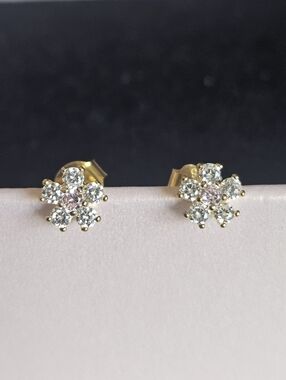 Gold Plated 925 Sterling Silver CZ Flower Cluster Stud Earrings